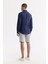 Erkek Indigo Comfort Fit %100 Keten Düğmeli Yaka Gömlek B002191 4