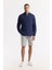 Erkek Indigo Comfort Fit %100 Keten Düğmeli Yaka Gömlek B002191 5