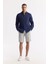 Erkek Indigo Comfort Fit %100 Keten Düğmeli Yaka Gömlek B002191 6