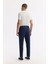Erkek Lacivert Relaxed Fit Beli Lastikli %100 Keten Pantolon B003032 3