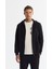 Erkek Siyah Kapüşonlu 3 Iplik Şardonlu Fermuarlı Sweatshirt E001019 1