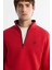 Erkek Kırmızı Dik Yaka Fermuarlı 3 Iplik Şardonlu Sweatshirt E001020 2