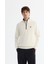 Erkek Beyaz Dik Yaka Fermuarlı 3 Iplik Şardonlu Sweatshirt E001020 1