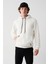 Erkek Beyaz Kapüşonlu 3 Iplik Şardonlu Pamuklu Sweatshirt E001018 3