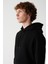 Erkek Siyah Kapüşonlu 3 Iplik Şardonlu Pamuklu Sweatshirt E001018 2