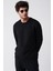 Erkek Siyah Bisiklet Yaka Pamuklu 2 Iplik Şardonsuz Sweatshirt E001200 3