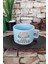 Cats Books And Coffee Temalı Kedi Kitap Kahve Üçlüsü Kare Kulplu Fincan Mavi Kupa Bardak 1