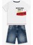Erkek Çocuk Pamuklu Baskılı T-Shirt ve Fermuar Detaylı Kot Şort Takım 1