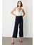 Kadın Beli Kemerli Bol Paça Pantolon 2150 Lacivert 2