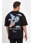 Erkek Melek Baskılı Oversize T-Shirt - Siyah 4