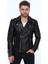 Hakiki Deri Siyah Manuel Fermuarlı Erkek Deri Ceket 1
