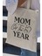 Mom Of The Year Baskılı Anneler Günü Hediyelik Bej %100 Pamuklu Ham Bez Bej Çanta 1