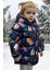 Kız Çocuk Polarlı Kapüşonlu Roket Desenli Kışlık Şişme Mont & Kaban & Parka 4