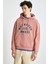 Garen Erkek Yumuşacık Içi Polarlı Baskılı Regular Kordonlu Pembe Sweatshirt 1