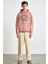 Garen Erkek Yumuşacık Içi Polarlı Baskılı Regular Kordonlu Pembe Sweatshirt 2