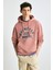 Garen Erkek Yumuşacık Içi Polarlı Baskılı Regular Kordonlu Pembe Sweatshirt 4