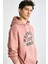 Garen Erkek Yumuşacık Içi Polarlı Baskılı Regular Kordonlu Pembe Sweatshirt 5