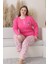 X-Dreamy Büyük Beden Pamuklu Düğmeli Yaka Uzun Kollu Penye Pijama Takımı 1