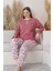 X-Dreamy Büyük Beden Pamuklu Düğmeli Yaka Uzun Kollu Penye Pijama Takımı 1