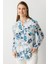 Kadın Büyük Beden Kendinden Desenli Bluz 3514 Mavi 1