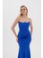 Kadın Straplez Maxi Boy Abiye Elbise 58565 Saks 2