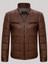 Hakiki Deri Kahverengi Erkek Deri Mont Kare Desenli Yan Cepli Fermuarlı Deri Ceket 1