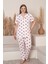 Büyük Beden Milan Düğmeli Kalpli Likralı Gömlek Pijama Takımı 1