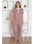 X-Dreamy Büyük Beden Likralı Pamuklu Çiçekli Kısa Kollu Pijama Takımı 4