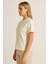 Kadın Oversize Basic Kısa Kollu Bisiklet Yaka Krem Tshirt 2