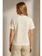 Kadın Oversize Basic Kısa Kollu Bisiklet Yaka Krem Tshirt 3