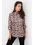 Kadın Camel-Siyah Leopar Desenli Saten Gömlek MRAD5901-1 3