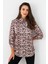 Kadın Camel-Siyah Leopar Desenli Saten Gömlek MRAD5901-1 4
