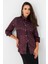 Kadın Bordo-Siyah Leopar Desenli Saten Gömlek MRAD5901-1 3