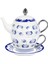 Vintage Mavi Çiçekli Çay Seti, Puantiyeli Porselen 450 ml Çaydanlık, 220 ml Fincan 1