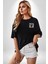 Sıradışı Gülümse Siyah Oversize Kadın Erkek Ön Minimal Baskılı Tişört 5