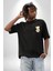 Mavi Kare Desenli Ayıcık Kawaii Stil Siyah Oversize Kadın Erkek Ön Minimal Baskılı Tişört 2