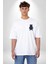 Parlak Neon Detaylı Gece Stilinde Ayıcık Beyaz Oversize Kadın Erkek Ön Minimal Baskılı Tişört 5