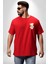 Mavi Kare Desenli Ayıcık Kawaii Stil Kırmızı Oversize Kadın Erkek Ön Minimal Baskılı Tişört 4