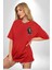 Urban Stil Hip Hop Ayıcık Rapçi Teddy Kırmızı Oversize Kadın Erkek Ön Minimal Baskılı Tişört 2