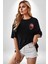 Modern Asya Esintili Kaplan Tasarımı Siyah Oversize Kadın Erkek Ön Minimal Baskılı Tişört 4