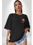 Modern Asya Esintili Kaplan Tasarımı Siyah Oversize Kadın Erkek Ön Minimal Baskılı Tişört 5