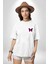 Kelebek Beyaz Oversize Kadın Erkek Ön Minimal Baskılı Tişört 5