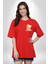 Çiçek Desenli Pastel Ton Ayıcık ve Çiçek Kırmızı Oversize Kadın Erkek Ön Minimal Baskılı Tişört 4