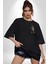 Urban Stil Hip Hop Ayıcık Rapçi Teddy Siyah Oversize Kadın Erkek Ön Minimal Baskılı Tişört 4