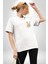 Mavi Kare Desenli Ayıcık Kawaii Stil Beyaz Oversize Kadın Erkek Ön Minimal Baskılı Tişört 3