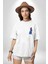 Rengarenk Neon Tilki Beyaz Oversize Kadın Erkek Ön Minimal Baskılı Tişört 4