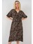 Desenli Kısa Kol Elbise 2569 - C. Kahverengi 1