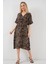 Desenli Kısa Kol Elbise 2569 - C. Kahverengi 2