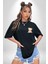 Çiçek Desenli Kawaii Ayıcık Siyah Oversize Kadın Erkek Ön Minimal Baskılı Tişört 1