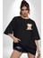 Çiçek Desenli Kawaii Ayıcık Siyah Oversize Kadın Erkek Ön Minimal Baskılı Tişört 2